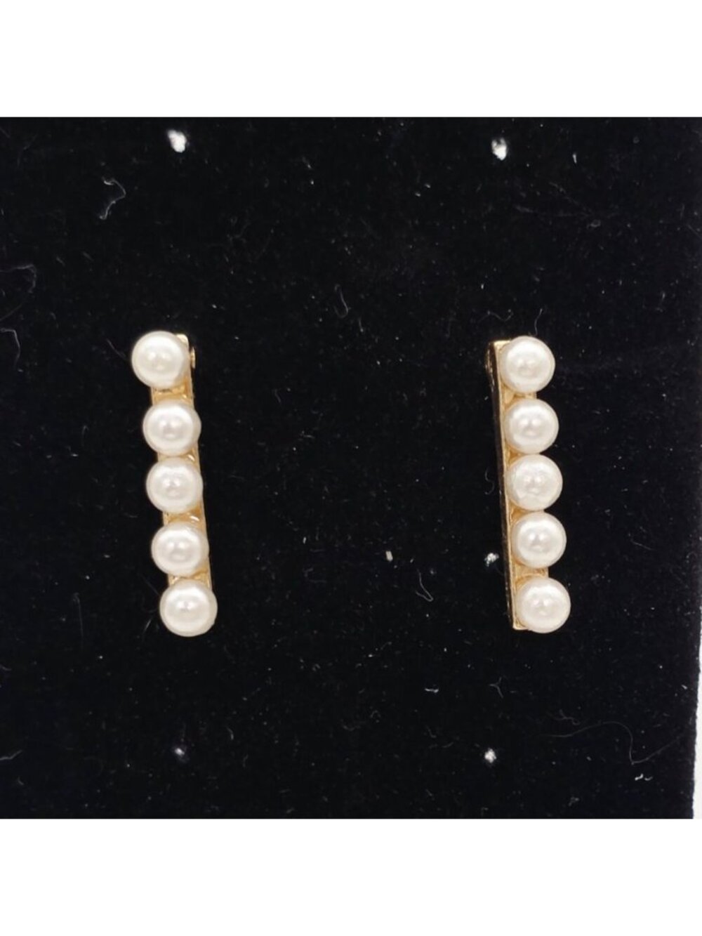 Gold-Tone Bar Earrings With Faux Pearl Accents Post Back Closure